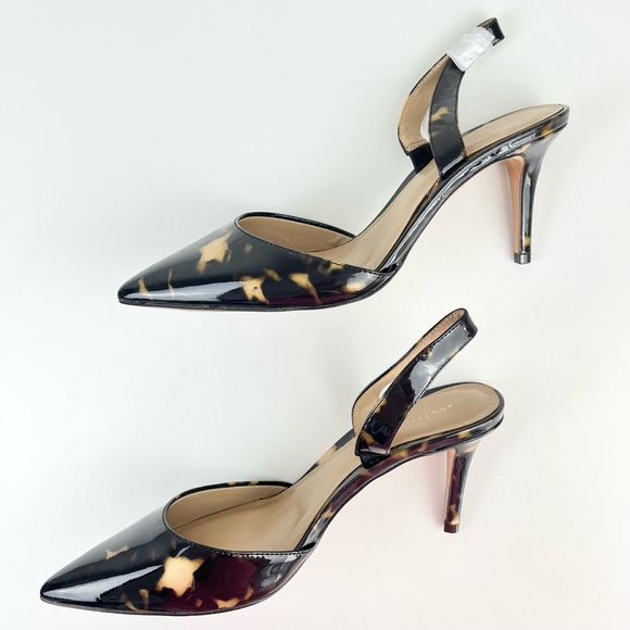 NWOB ANN TAYLOR Genuine Patent Leather Tortoiseshell Pointy Toe Slingback Heels - Picture 6 of 12
